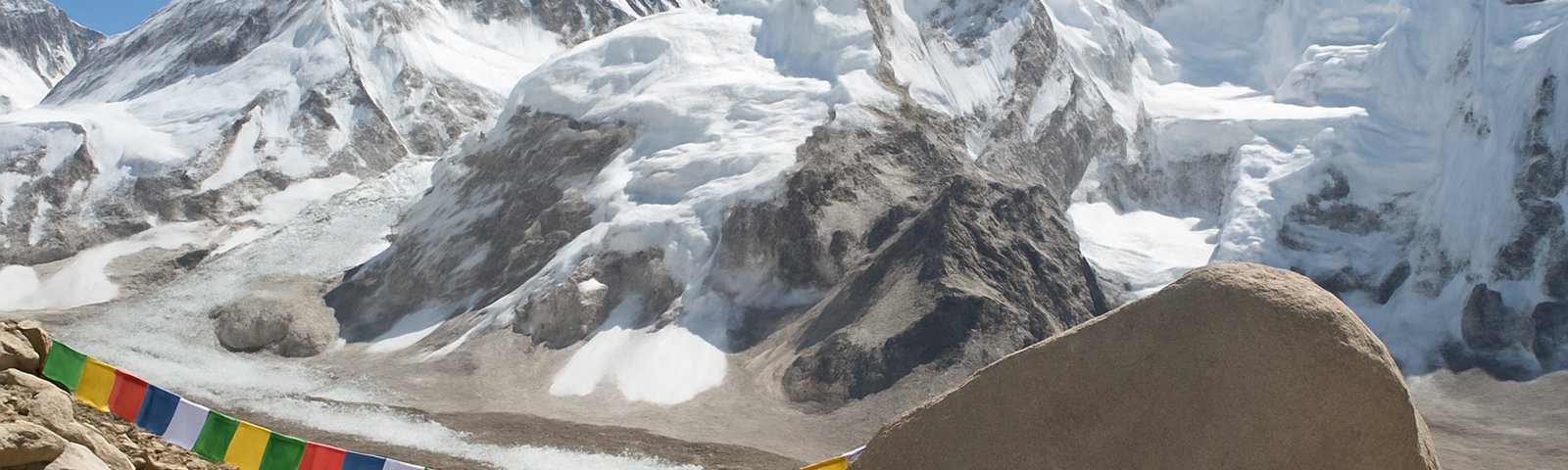 Everest Base Camp with snow-capped mountains
