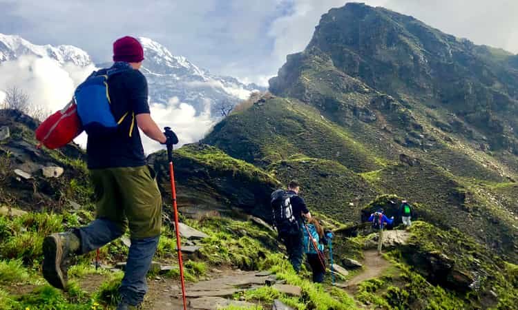 Trek Hills guide team in the mountains with equipment